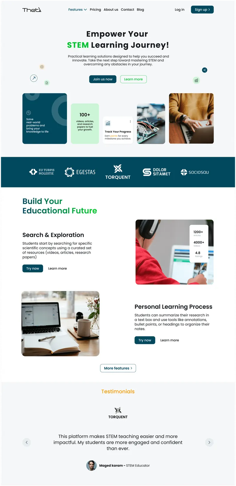 Education platform landing page designed by Huda Hany